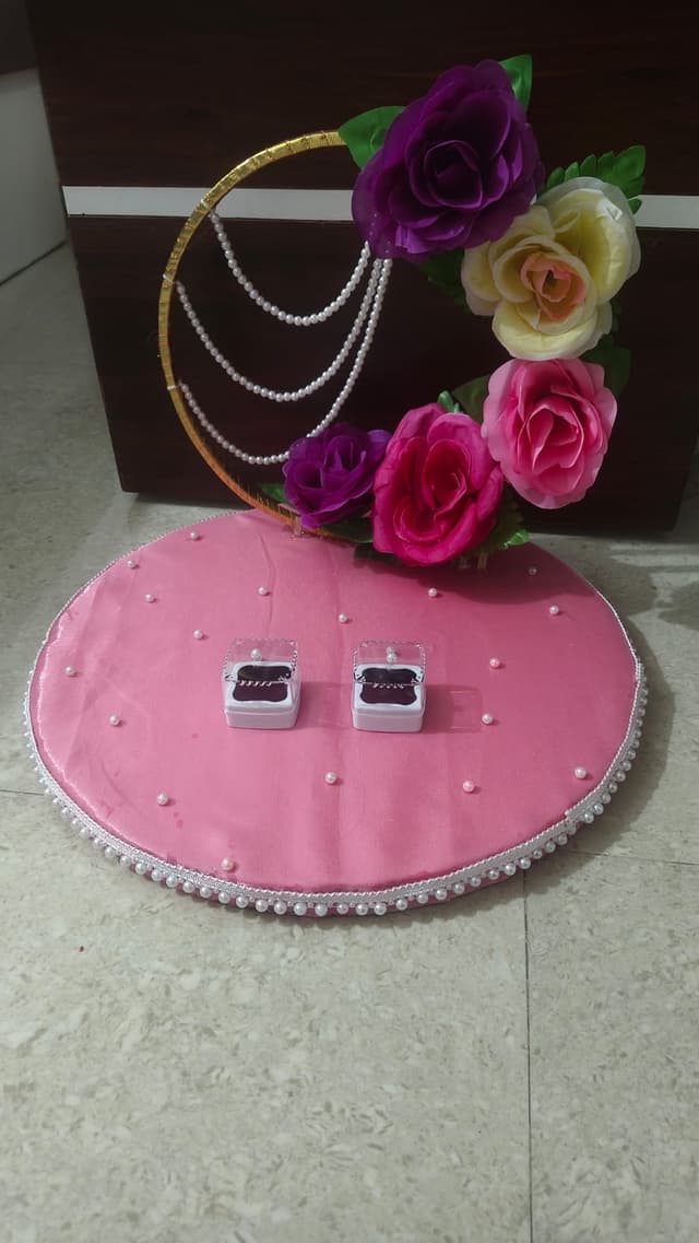 Handmade Decorative Pooja Thali with Artificial Flowers and Beads