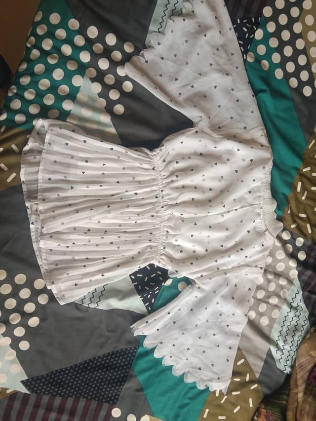 White Polka Dot Peplum Top with Puff Sleeves - Size M