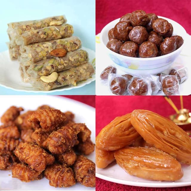 Sitara Foods Diwali Special Andhra Sweets Combo – Putharekulu Bellam, Kamarkat, Bellam Gavvalu & Madatha Kaja (Festive…