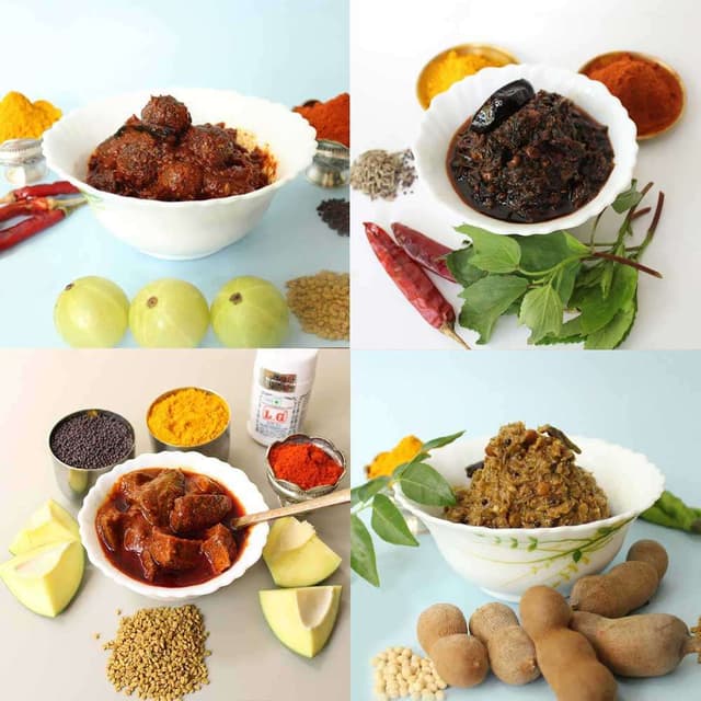 Without Garlic Andhra HomeMade Veg Pickles Combo : Gongura, Mango, Green Tamarind Thokku, Amla Pickles